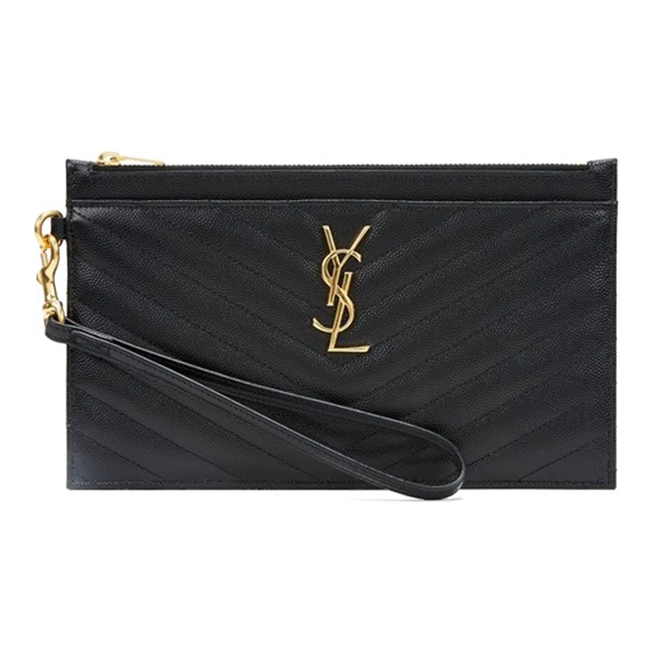 SAINT LAURENT CASSANDRE Cow Leather Clutch Women's Black