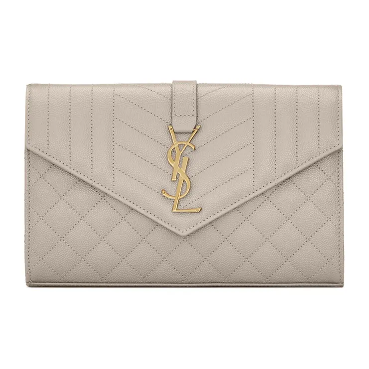 SAINT LAURENT Monogram Chain Wallet Grain De Poudre Blanc Vintage