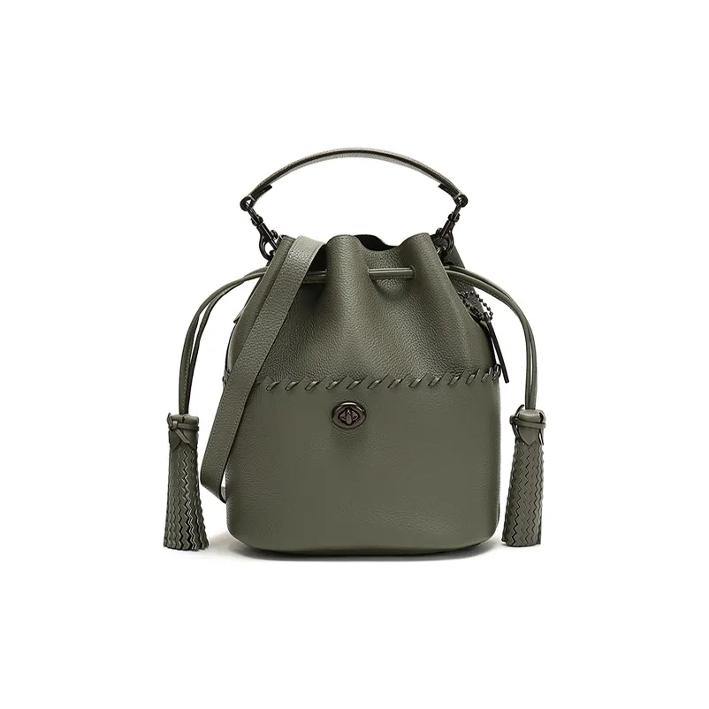 COACH Lora Кожа Шнур Ведрообразный Tassel Сумка Сумка Сумка через плечо Женская Зеленая