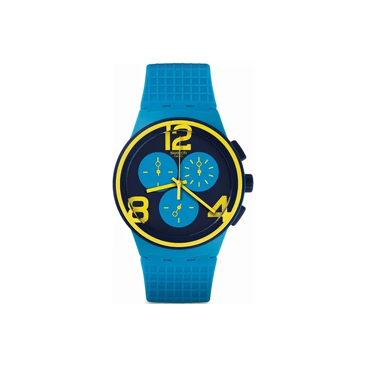 SWATCH Chrono Plastic Collection Кварцевый механизм Унисекс Часы 50 мм Синий циферблат Пластиковый корпус Часы Силиконовый ремешок