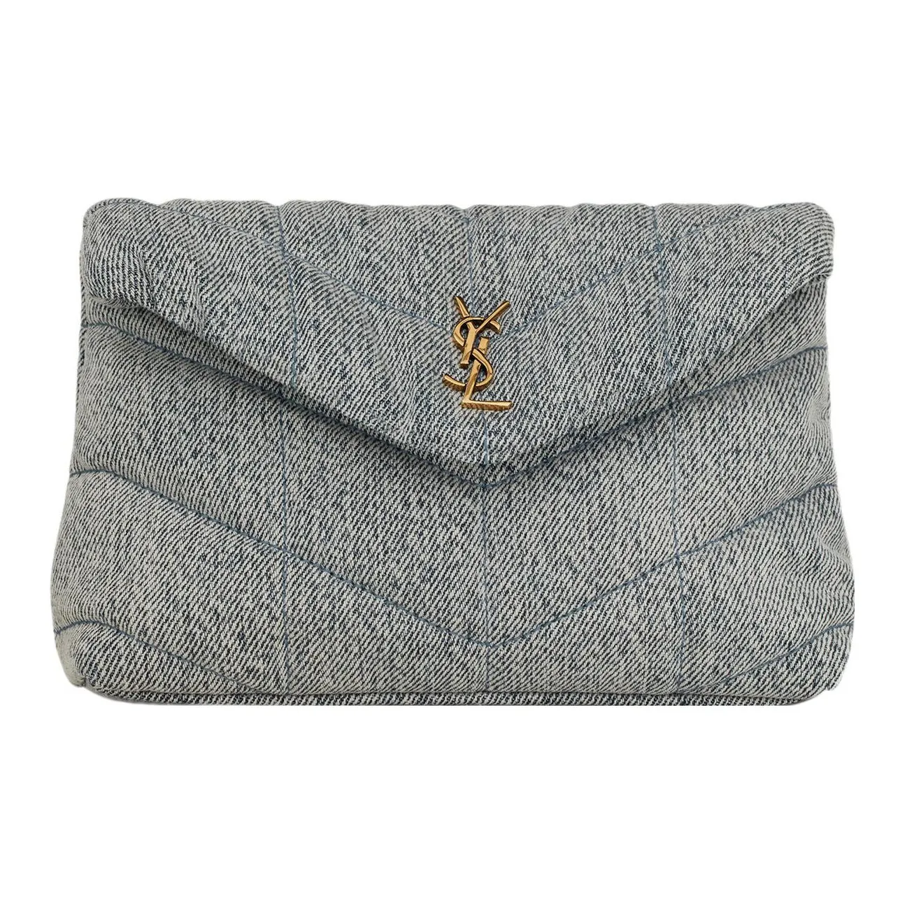 SAINT LAURENT PUFFER Cotton With Leather Clutch Trumpets Women's Blue Gray