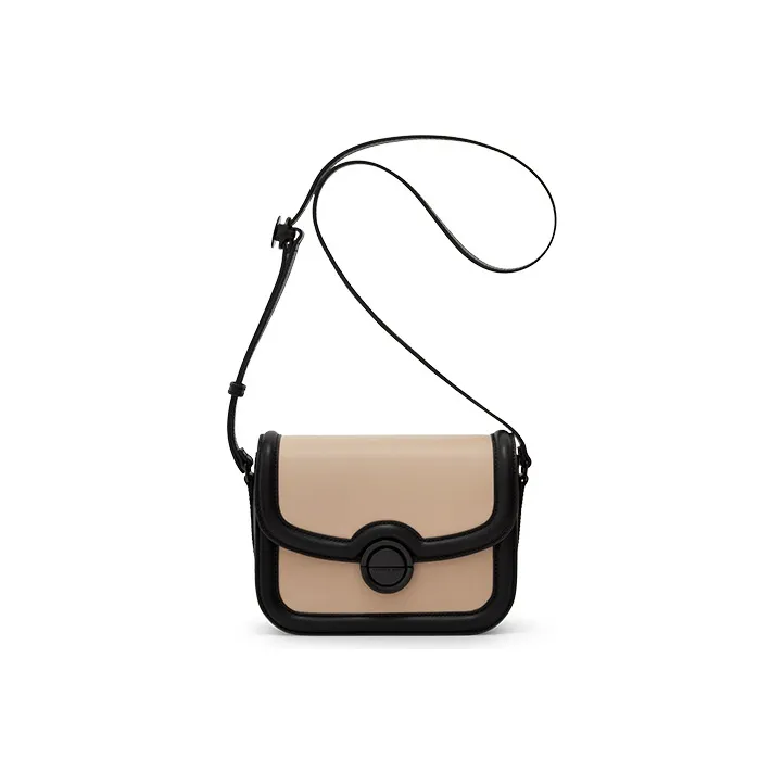 CHARLES KEITH Microfiber Synthetic Leather Tofu Bag Crossbody Bag Women's Beige Black CHARLES KEITH Микрофибра Синтетическая Кожа Тофу Сумка через плечо Женская Бежевая Черная