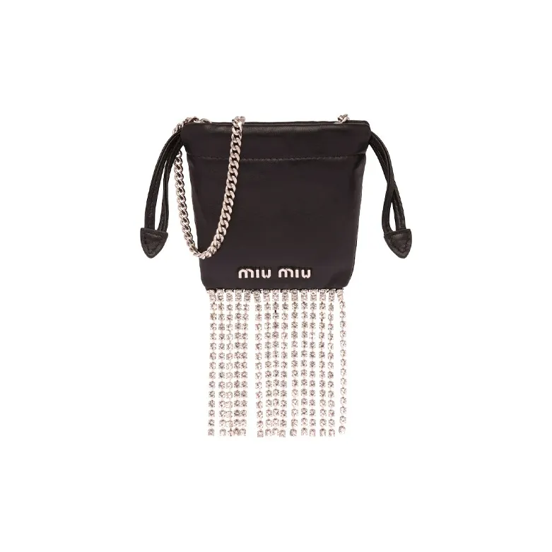 MIU MIU Sheepskin Leather Patchwork Coin Purse Necklace Pouch, Shoulder Bag Women's Black