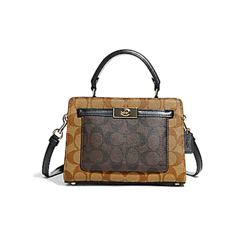 COACH Lane Canvas With Leather Handbags Shoulder Bag Crossbody Bag Small Size Women's Brown & Khaki