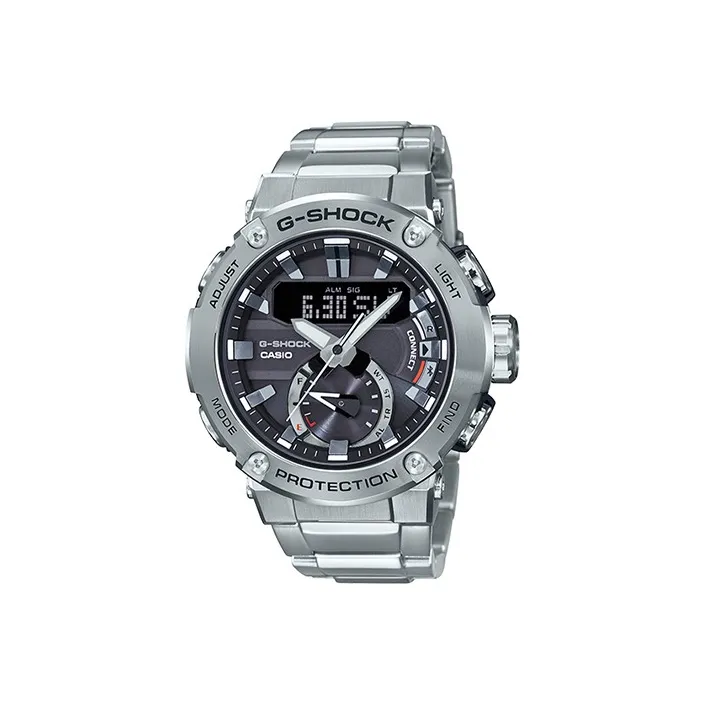 CASIO г Steel Collection Dual Display Disk Кварцевый механизм Нержавеющая сталь Ремешок Часы Мужские Серебристый циферблат