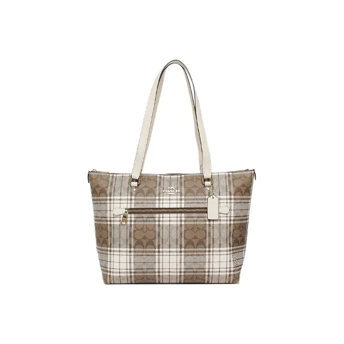 COACH Canvas с кожаными вставками тоут сумка сумка для покупок сумка на плечо большая женская