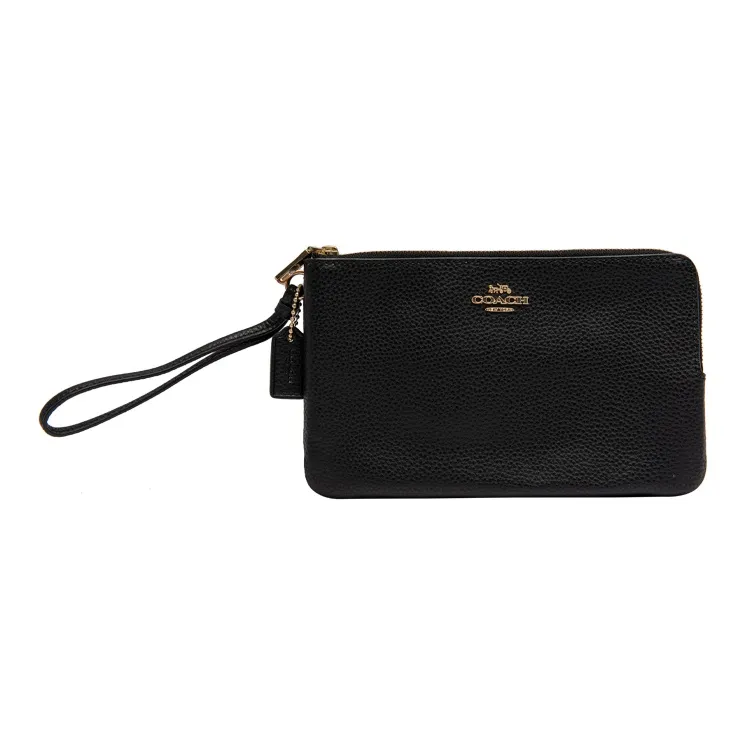 COACH Double Zip Wallet Cow Leather Coin Purse Clutch Wallet Small Size Women's Black