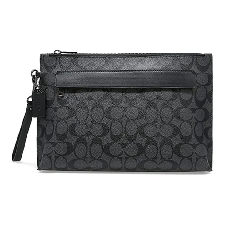 COACH Pouch Coated Canvas With Leather Clutch Large Size Men
s Black