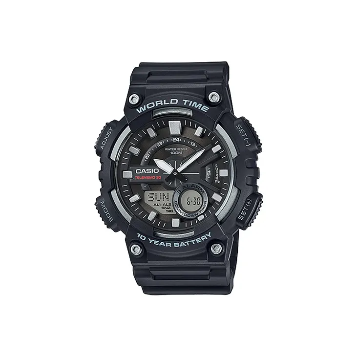 CASIO YOUTH Collection Аналоговый Цифровой дисплей Черный воин Кварцевый механизм Смольный ремешок Часы Мужские часы Черный циферблат