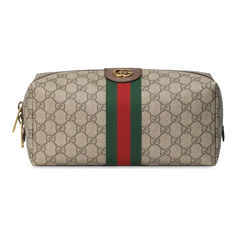 GUCCI Ophidia Canvas With Leather Makeup Bag, Toiletry Bag, Clutch Medium Unisex Ebony/Brown