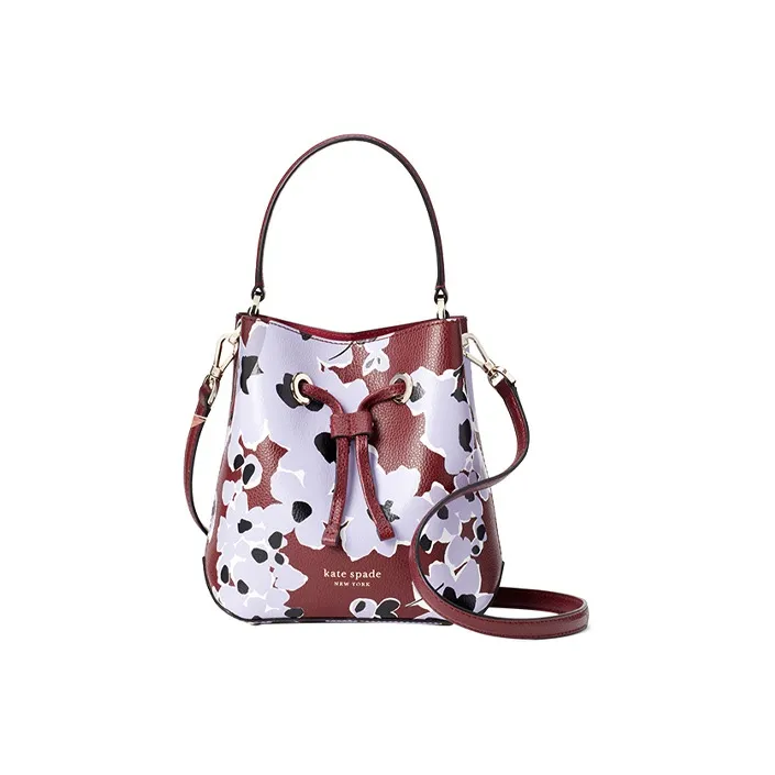Kate Spade Cow Leather Bucket Bag Handbag Shoulder Bag Crossbody Bag Small Size Women's Purple & Burgundy Multicolor