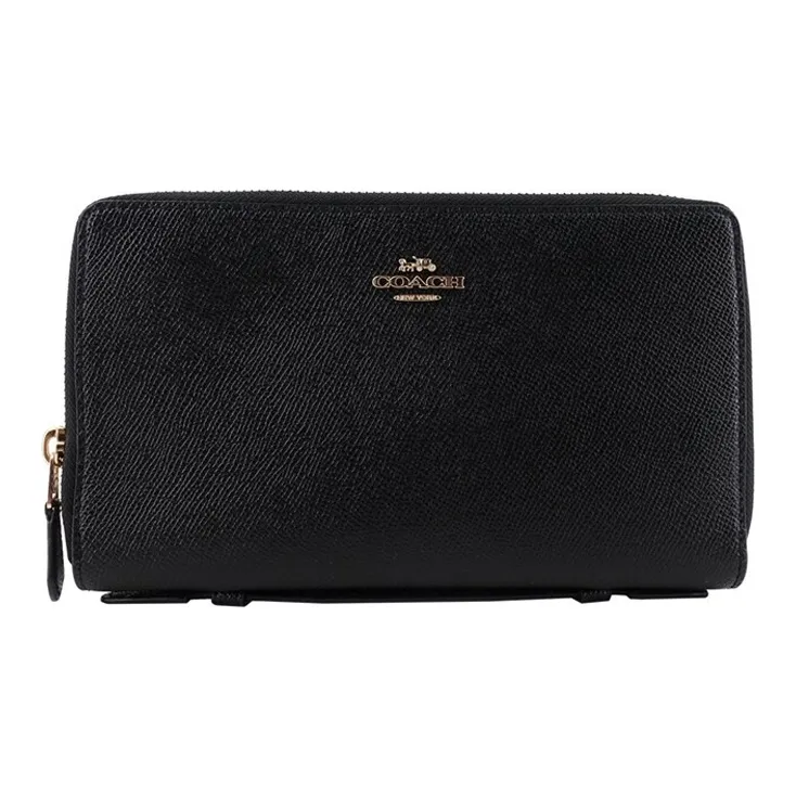 COACH Double Zip Wallet Коровья кожа Клатч Маленький Женский Черный