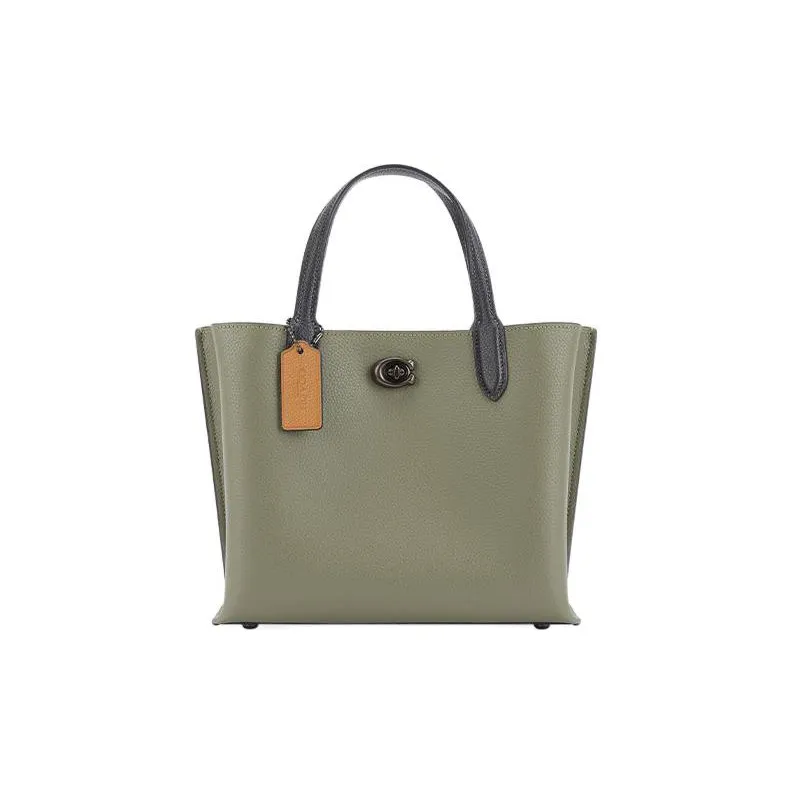 COACH Willow Cow Leather, Canvas Leather Tote, Handbag Medium Size Women's Olive Green