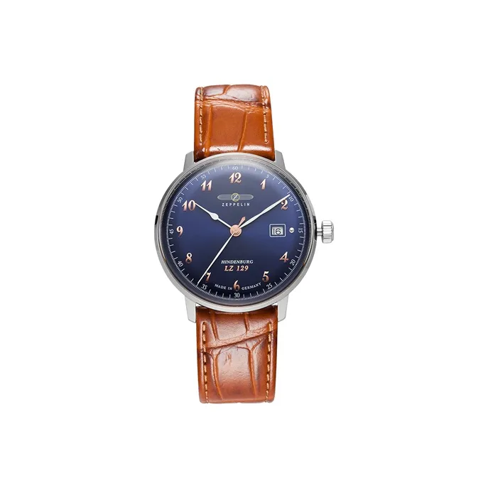 ZEPPELIN Hindenburg Collection Кварцевый механизм Мужские часы Часы Синий циферблат Корпус из нержавеющей стали Ремешок из натуральной кожи