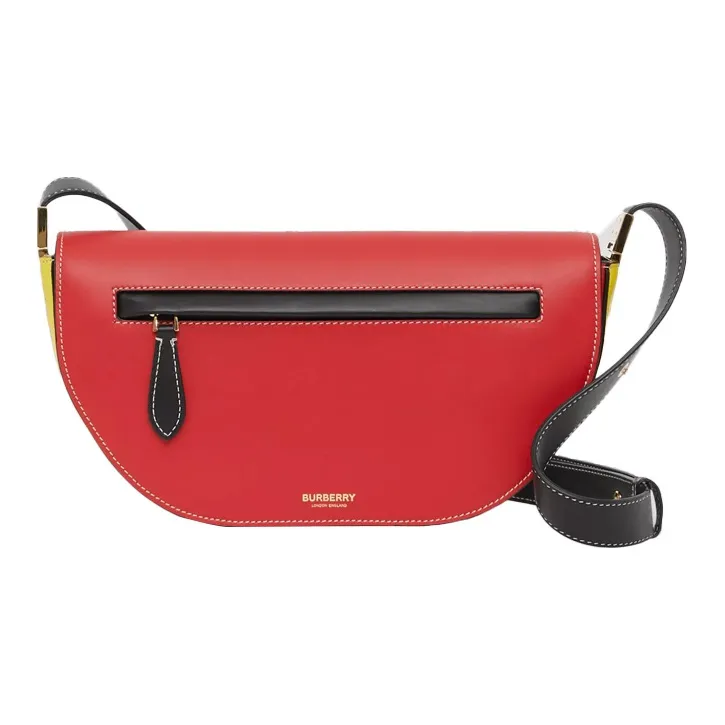 Burberry Tricolor Leather Shoulder Bag Crescent Bag Portable Crossbody Bag Shoulder Bag Women's Bright Red