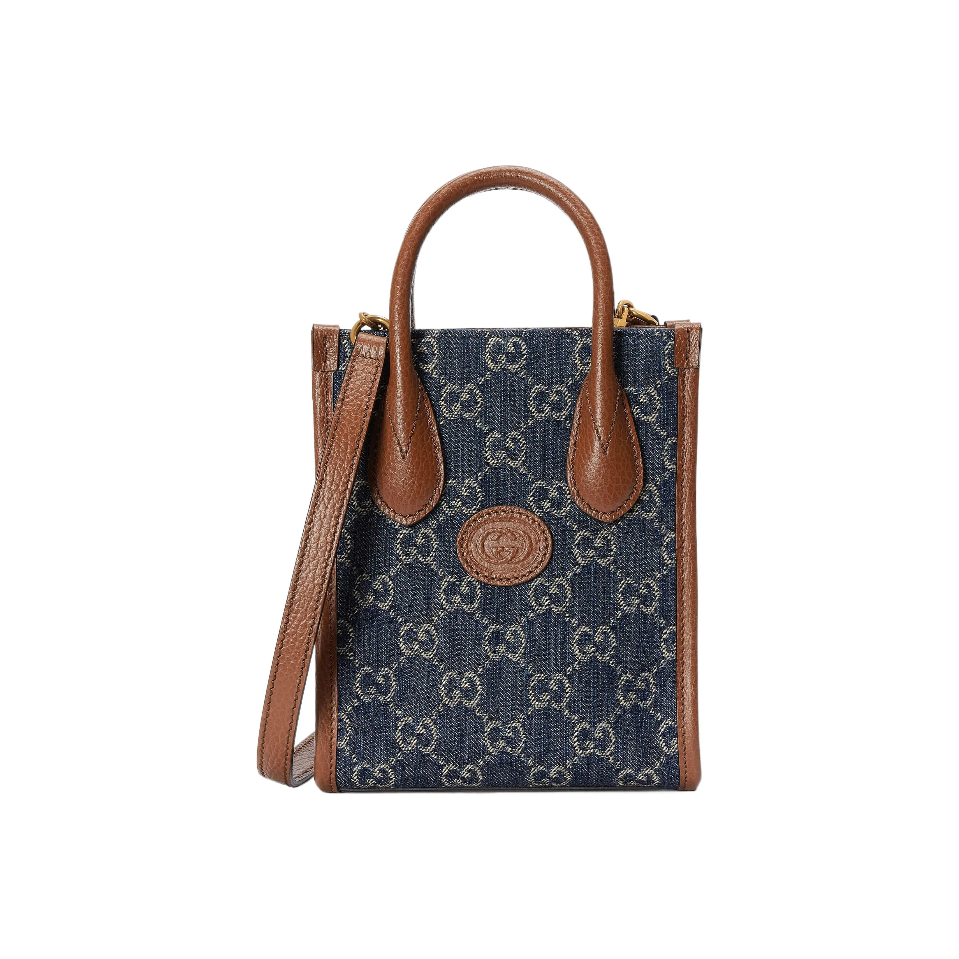 GUCCI Leather Neverfull Bag Shopping Bag Handbag Shoulder Bag Crossbody Bag Mini Unisex Blue/Brown