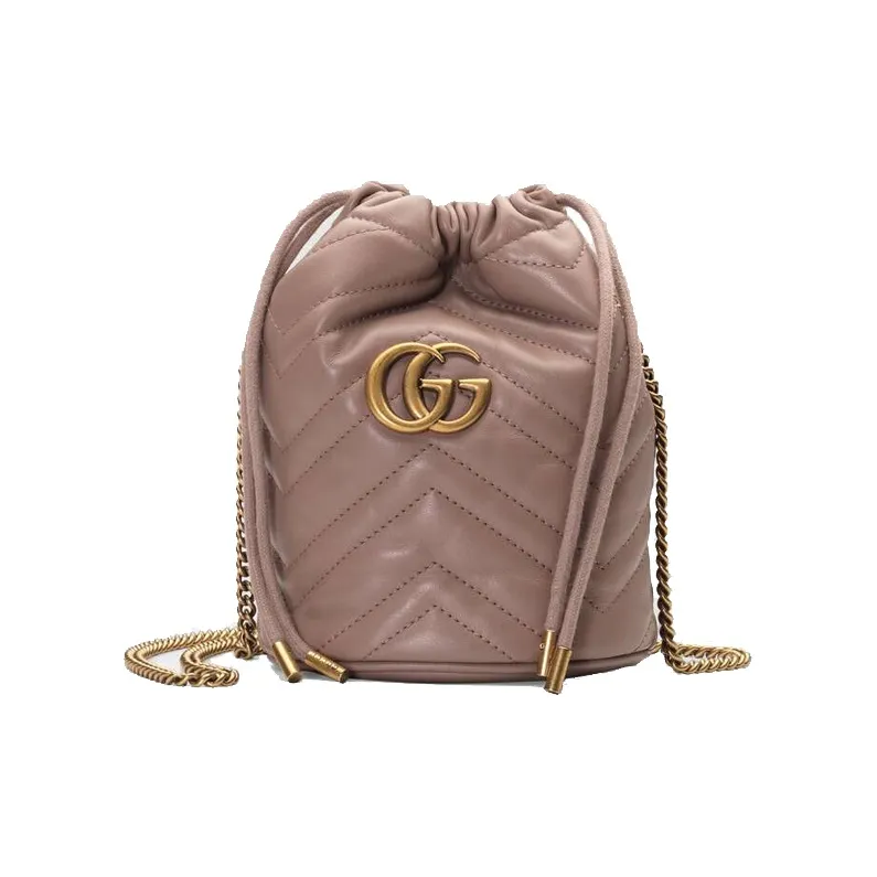 GUCCI GG Marmont Quilting Leather Bucket Bags Crossbody Bag Shoulder Bag Women's Nude Pink