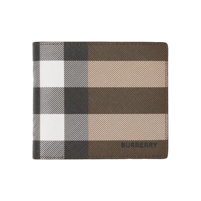 Burberry Check E canvas International Bifold Wallet 8 Slot Dark Birch Brown