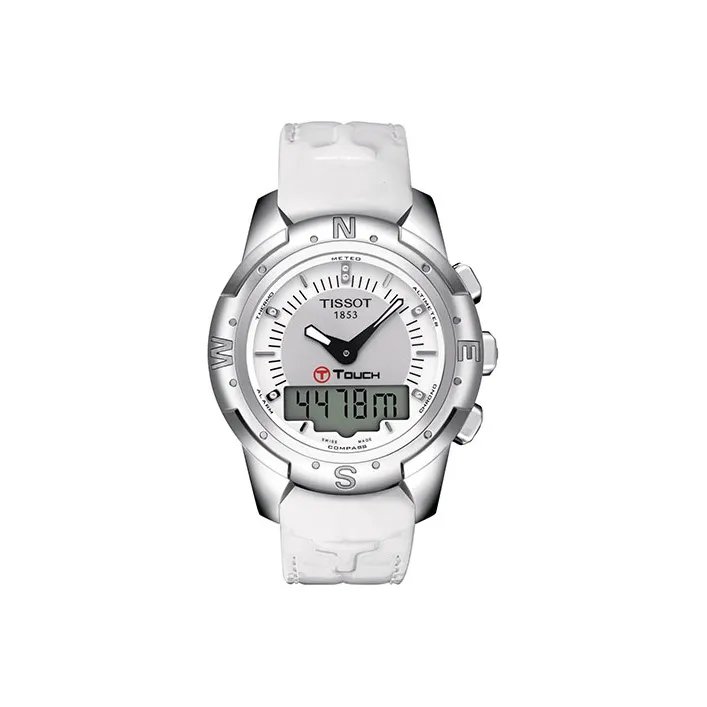 TISSOT Touchscreen Collection Кварцевый механизм Унисекс Часы 43,3 мм Белый циферблат Титан Корпус Кожаный ремешок