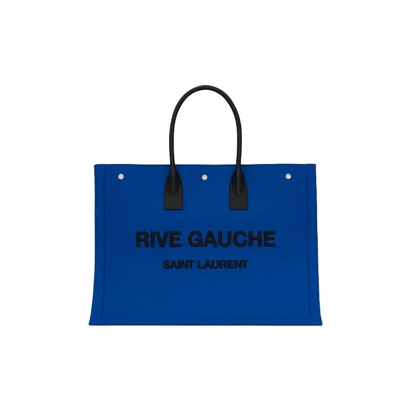 SAINT LAURENT Rive Gauche Fabric Tote Bag, Shopping Bag, Handbag Unisex Blue & Black
