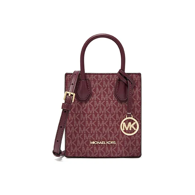 MICHAEL KORS Mercer Artificial Leather Tote Bag Shopping Bag Trunk Bag One Shoulder Handbag Mini Women's Burgundy