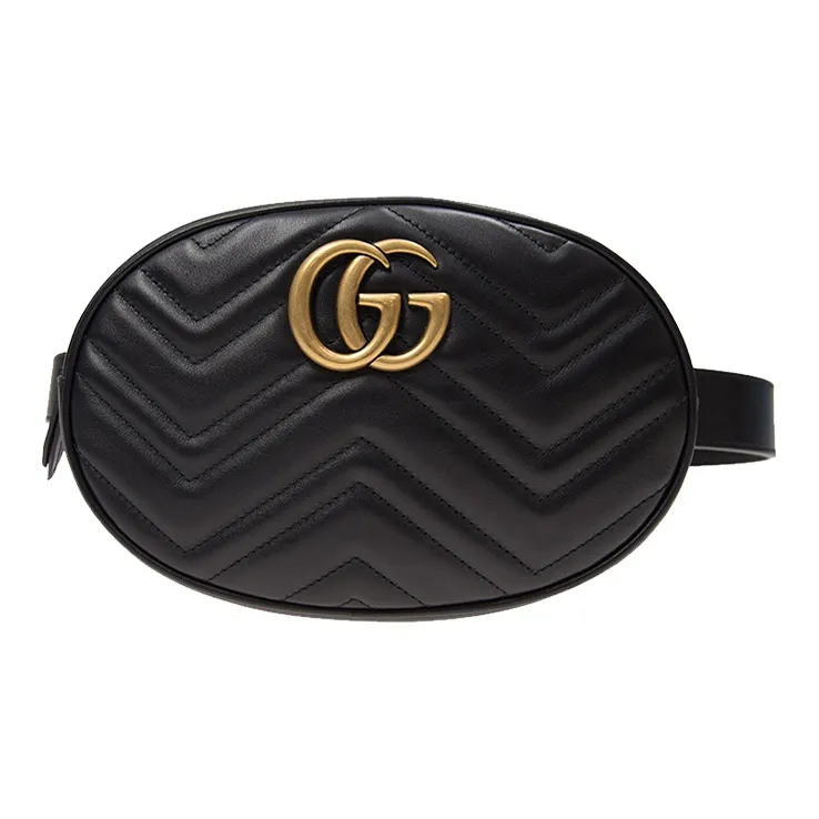 GUCCI GG Marmont Cow Leather One Shoulder Crossbody Bag, Sling Bag, Fanny Pack Women's Black