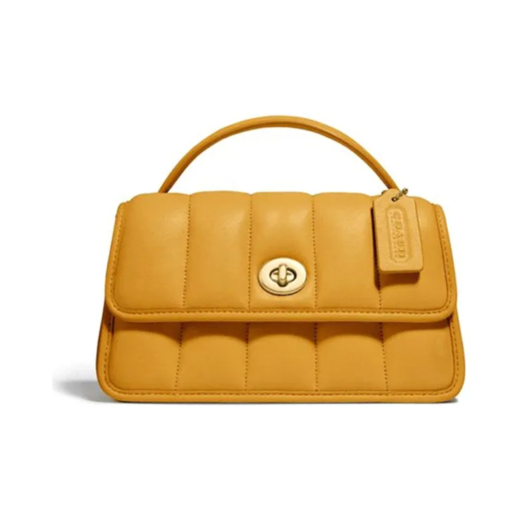 COACH Turnlock Sheepskin Leather Portable Crossbody Bag, Shoulder Bag Medium Size Women's Buttercup Yellow