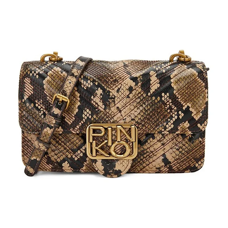 PINKO EXOTICS Cow Leather Crossbody Bag Shoulder Bag Women's Brown