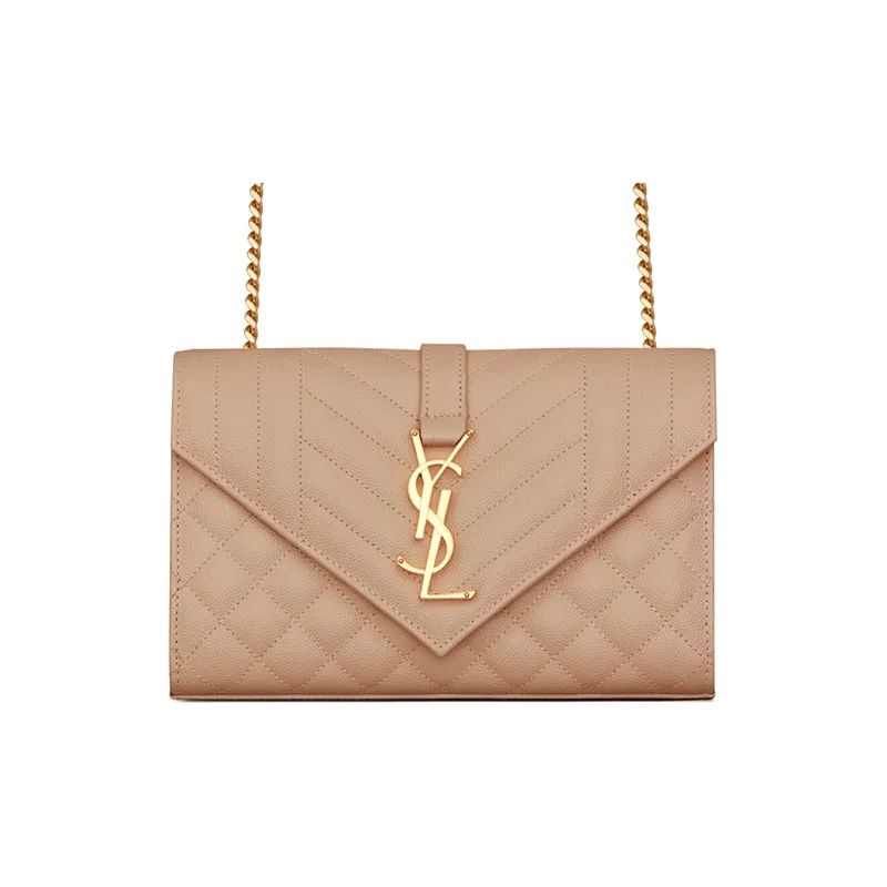 SAINT LAURENT Grained Leather Envelope Bag Crossbody Bag Shoulder Bag Women's Dark Beige