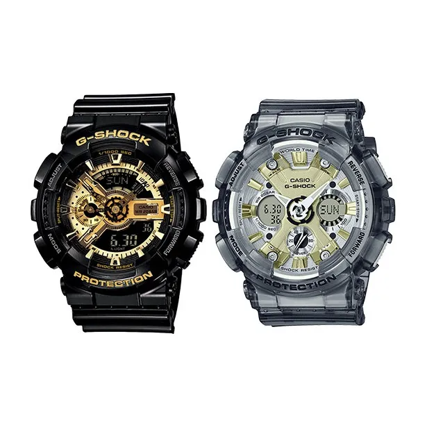 CASIO Парные часы Коллекция GA GMA Кварцевый механизм Смольный ремешок Часы Унисекс Черный циферблат