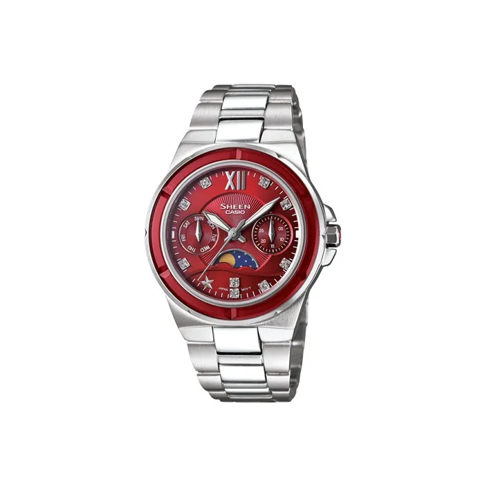 CASIO Солнечный Movement Женские SHEEN Часы 35,8 мм Красные