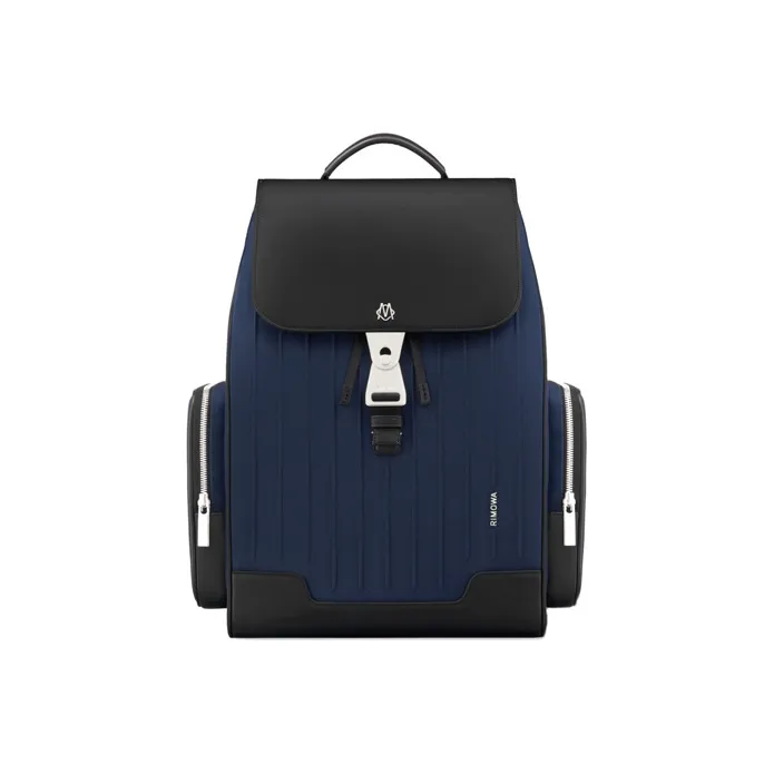 RIMOWA Never Still Canvas And Full Grain Leather Backpack Tubas Unisex Marine Blue With Black