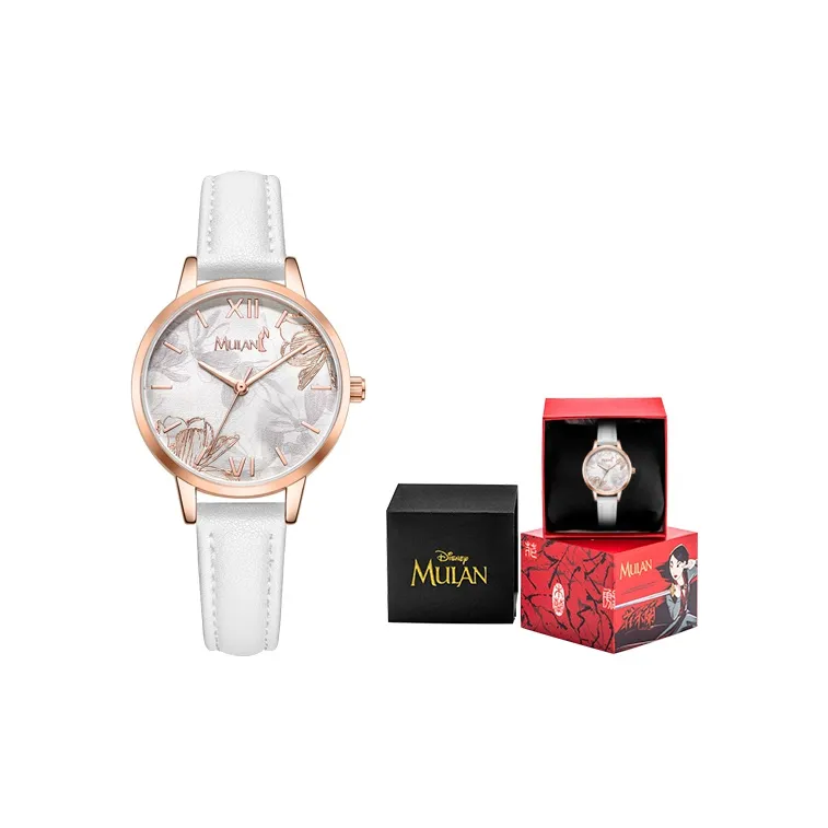 Disney Mulan Series Мулан Коллаборация Кварцевый механизм Естественная кожа Ремешок Часы Женские Белый циферблат