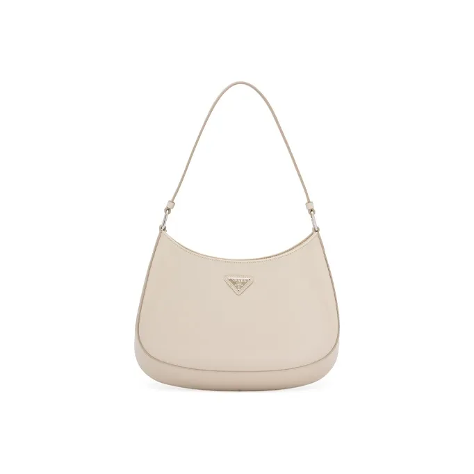 PRADA Shiny Leather Crescent Shoulder Bag Women's Desert Yellow