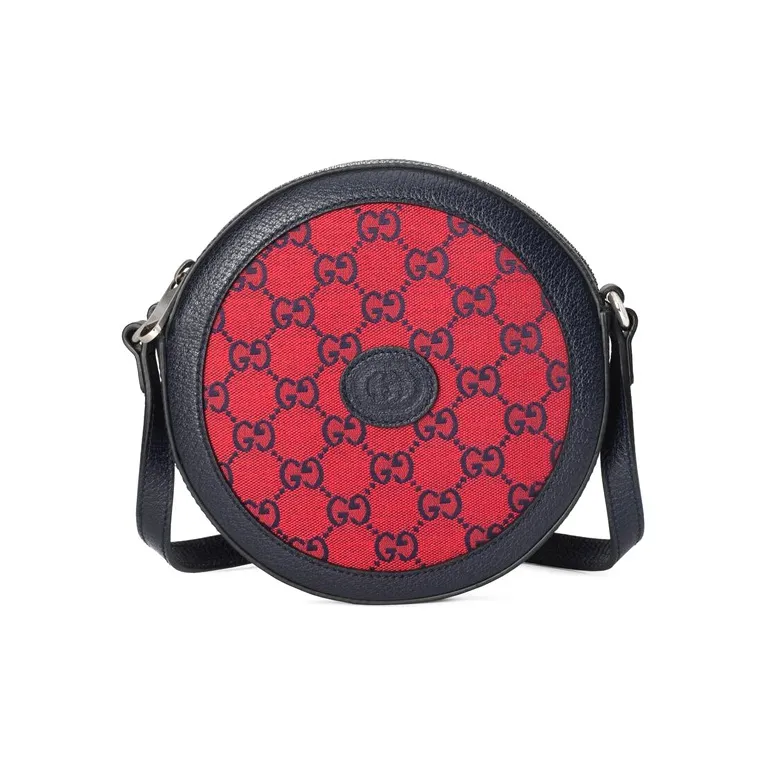 GUCCI Valentine's Day Collection Canvas With Leather Round Bag, Shoulder Bag, Crossbody Bag Women's Red & Dark Blue
