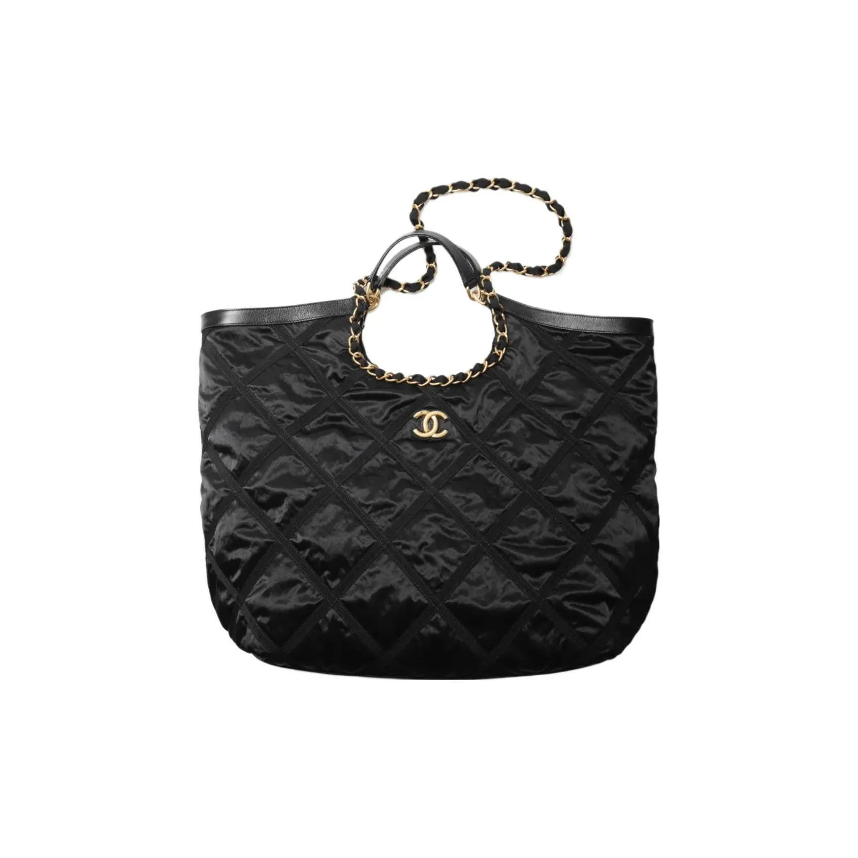 CHANEL Nylon Tote Bag Shopping Bag Handbag Extra Large Women's Black Gold
