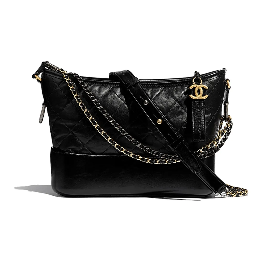 CHANEL Gabrielle Calfskin Shoulder Bag Crossbody Bag Medium Size Women's Black
