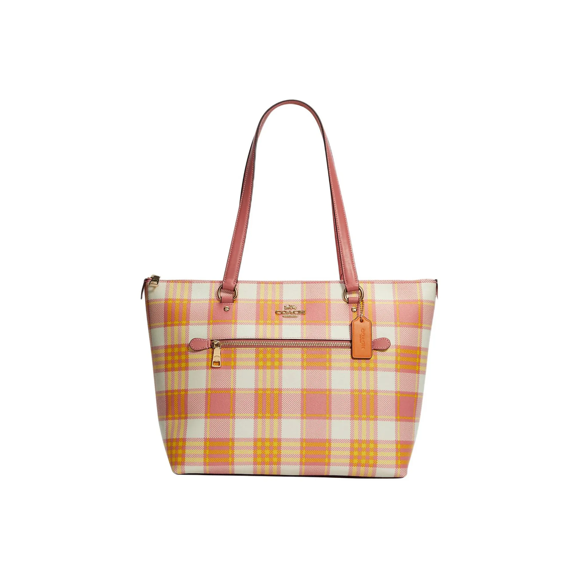 COACH Gallery Покрытый холст с кожаными вставками Тоут Сумка Сумка для покупок Сумка на плечо Женская Цвет ириски Золотая Молния