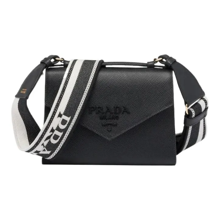 PRADA Monochrome Saffiano Leather One Shoulder Handbag Crossbody Bag Women's Black