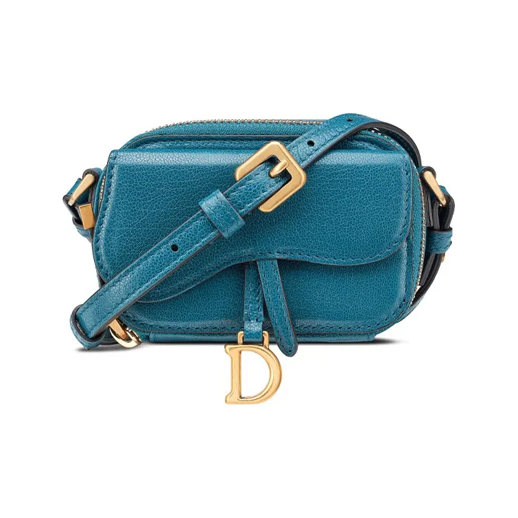 DIOR Saddle Sheepskin Shoulder Bag, Handbag, Crossbody Bag, Clutch Mini Women's Gray Blue