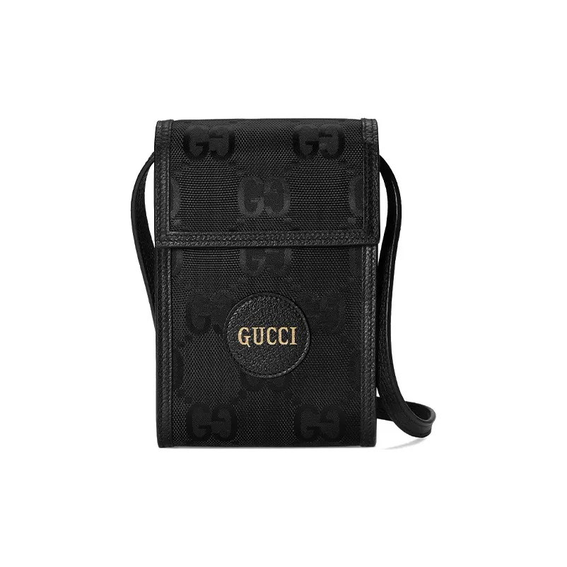 GUCCI Off The Grid Leather, Nylon With Leather Cell Phone Pouch, Crossbody Bag, Shoulder Bag Men's Black