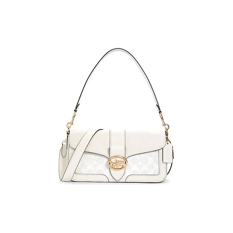 COACH Georgie Canvas With Leather Shoulder Bag Handbag Medium Size Women's White