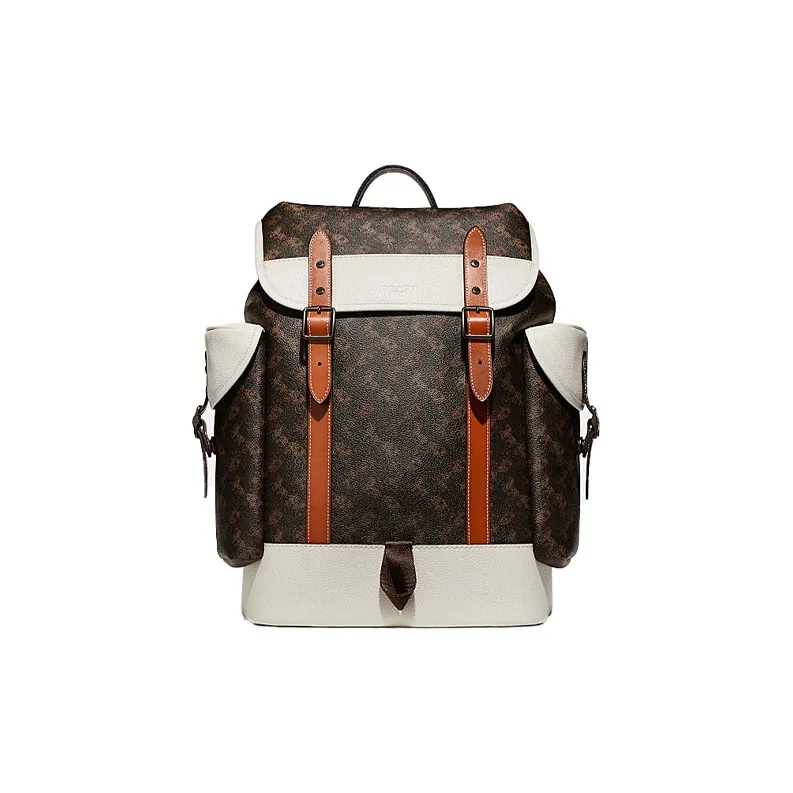COACH Hitch Canvas With Leather Backpack Large Size Men's White & Dark Brown