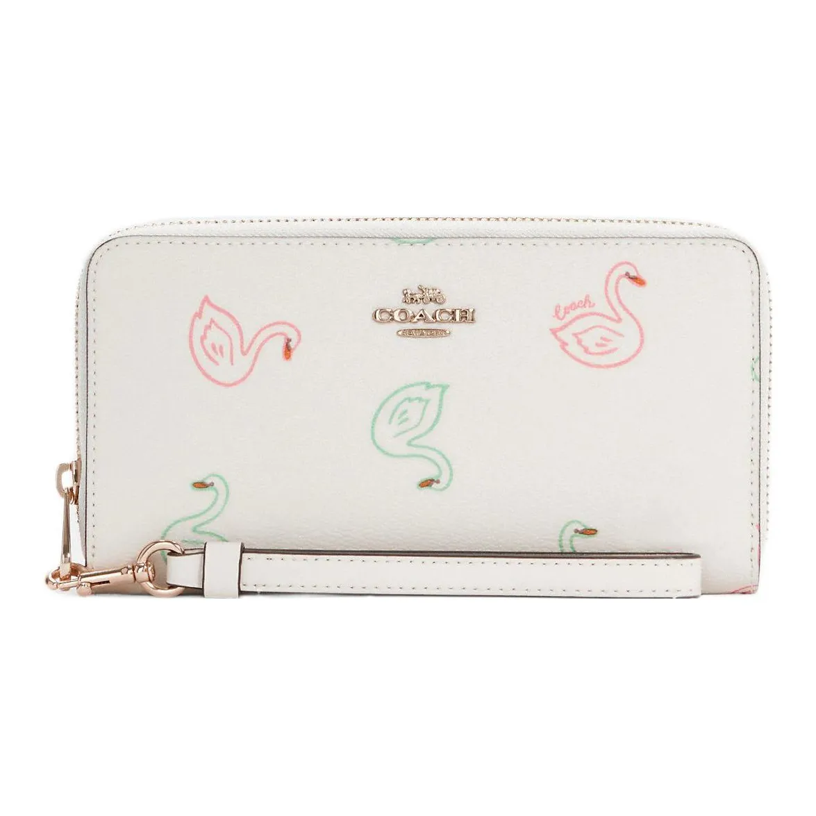 COACH Leather Clutch Trunk Bag Wallet Women's White