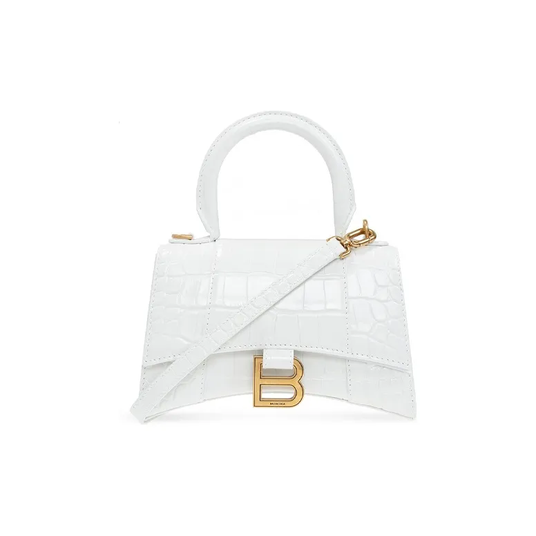 Balenciaga Hourglass Crocodile Pattern Cow Leather Shoulder Bag, Handbag, Crossbody Bag Extra Small Women's White