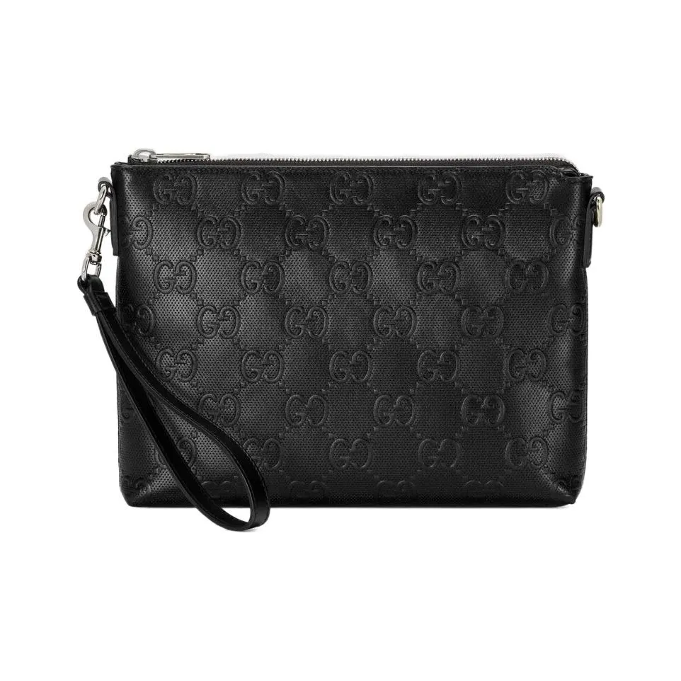 GUCCI Leather Messenger Bag Clutches Medium Size Men's Black