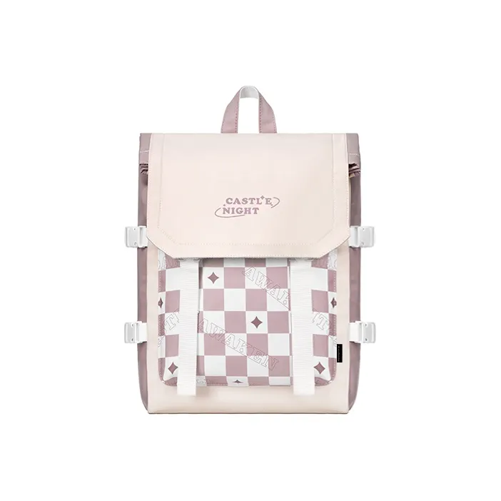 MR.ACE HOMME Nylon Fabric Backpack Laptop Backpack Regular Women's Checkerboard Purple/Black