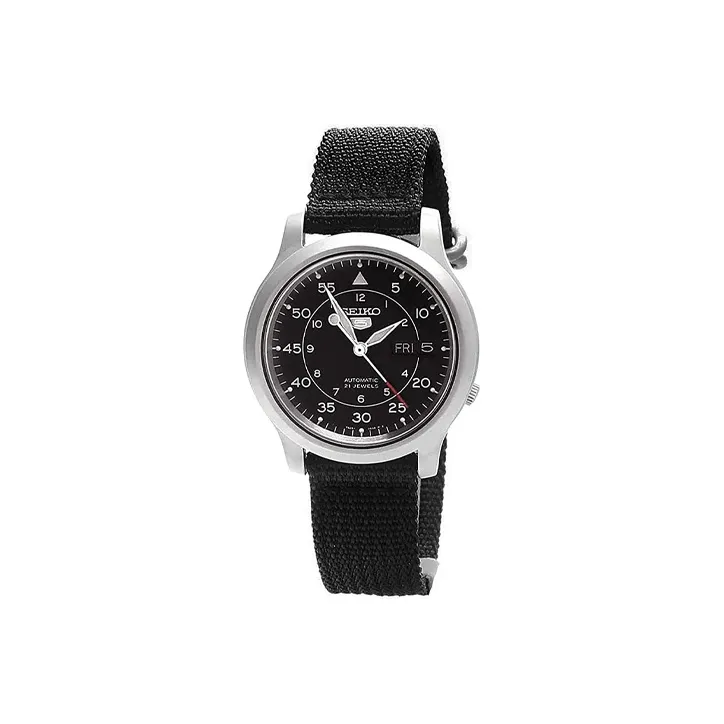SEIKO Automatic Mechanical Movement Polyester Strap Watch Men's Watches Black Dial SNK809K2