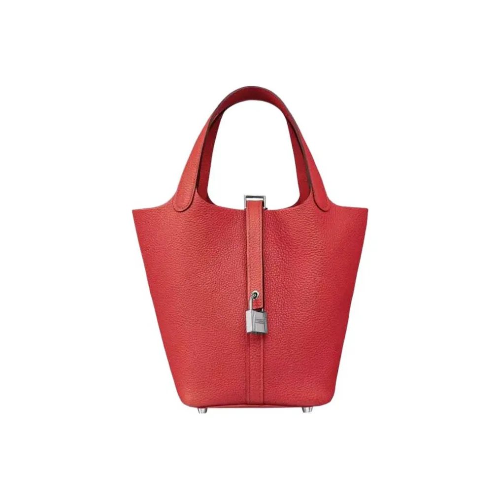 HERMES Picotin Lock Calfskin Basket Bag Bucket Bag 18 Women's Azalea Red