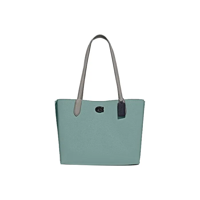 COACH Willow Leather Tote Bag, Shopping Bag, Handbag, Shoulder Bag Women's Aqua Blue & Gray